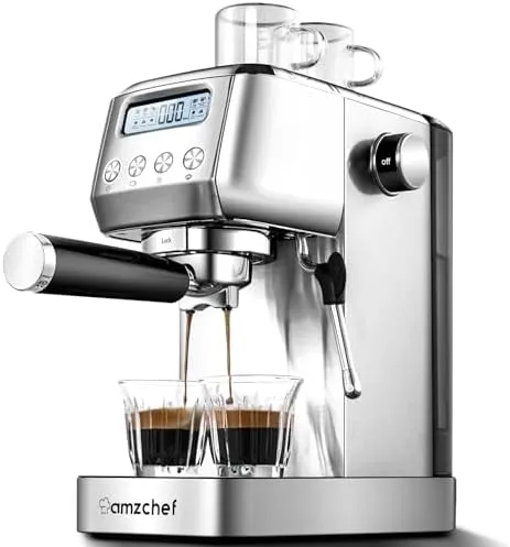 Amzchef Espresso maker 20 Bar 。 Espresso Maker with Milk Frother &amp; LCD Pan