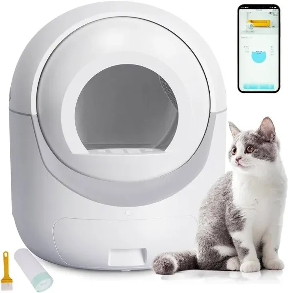 Self-Cleaning Cat Litter Box, New Model Anti-Pinch Automatic Box for Multiple Cats, Safety Large Cat Litter Box, WiFi-2.4G/APP Control, Smart Health Monitor, Easy Clean (White)