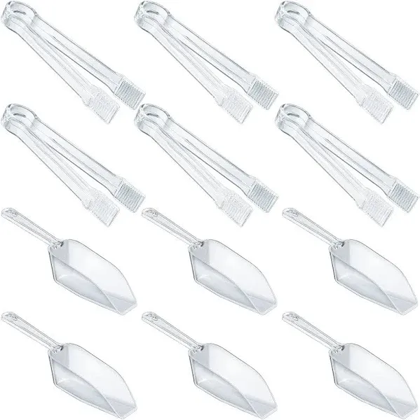 Plastic Serving Tongs Mini Kitchen Tongs Kitchen Tongs Utility and Plastic Kitchen Scoops Clear Ice Scoop Mini Clear Buffet Scoop for Candy Dessert Buffet Ice (12) (A)