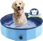 Eooqi Shop Foldable Dog Bath Swimming Pool Plastic Kiddie Pool Professional Tub Collapsible Grooming Bathtub for Pets Kids Baby and Toddler, 32 x 8 Inches