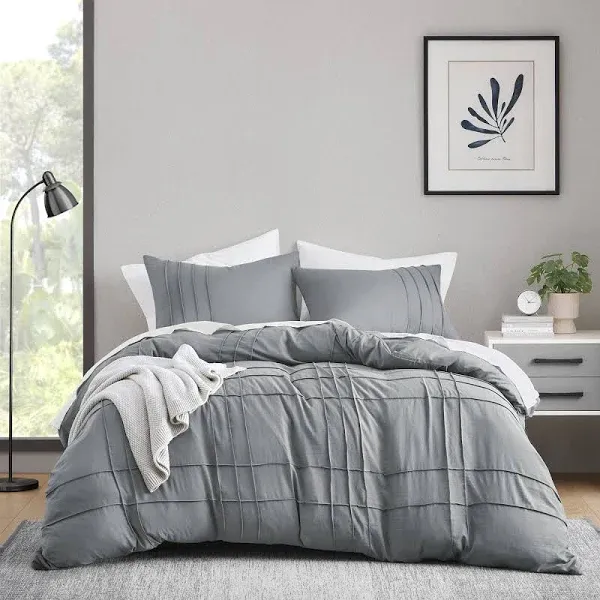 Comfort Spaces Size Duvet Cover Set 3 Pieces Pintuck Pleated Duvet Cover