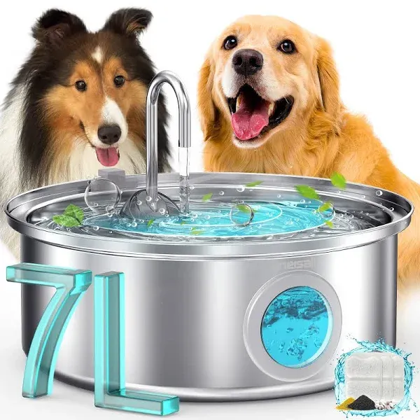 Oneisall 7L Dog Water Fountain with Visual Water Level for Large Dogs