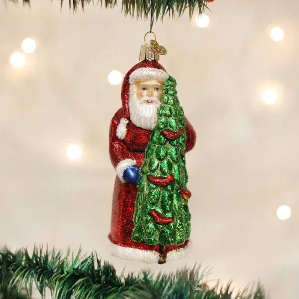 Old World Christmas Santa with Calling Birds Glass Blown Ornament