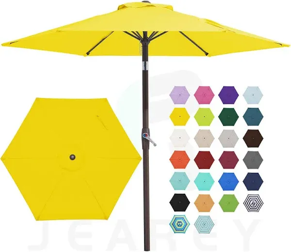 JEAREY 7.5FT Patio Umbrella Market Table Umbrella with 6 Sturdy Ribs, Push Button Tilt/Crank Outdoor Umbrella for Garden, Deck, Backyard, Pool and Beach,Yellow