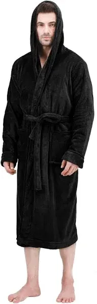 NY Threads Men's Hooded Fleece Plush Bathrobe