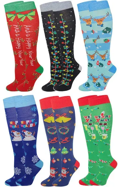 Sumona 6 Pairs Women's Fancy Design Multi Colorful Patterned Knee High Socks