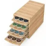 Coffee Pod Drawer (KK472) - Premium Bamboo, Compatible with K-Cups, 72 Pod Pack Capacity Rack, 4-Tier Holder & Storage, Kitchen Counter Organizer - Natural Bamboo