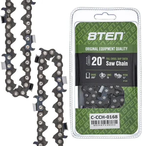 8TEN Full Chisel Skip Tooth Chainsaw Chain 20 Inch .050 3/8 70DL For Echo CS-590 Poulan PP5020AV Jonsered 2063 Makita