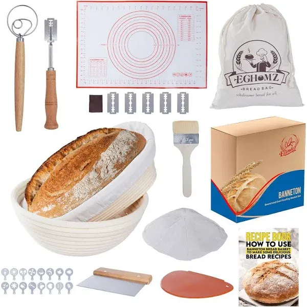 Banneton Bread Proofing Basket Set - 10 inch Oval &amp; 9 inch Round Basket with ...