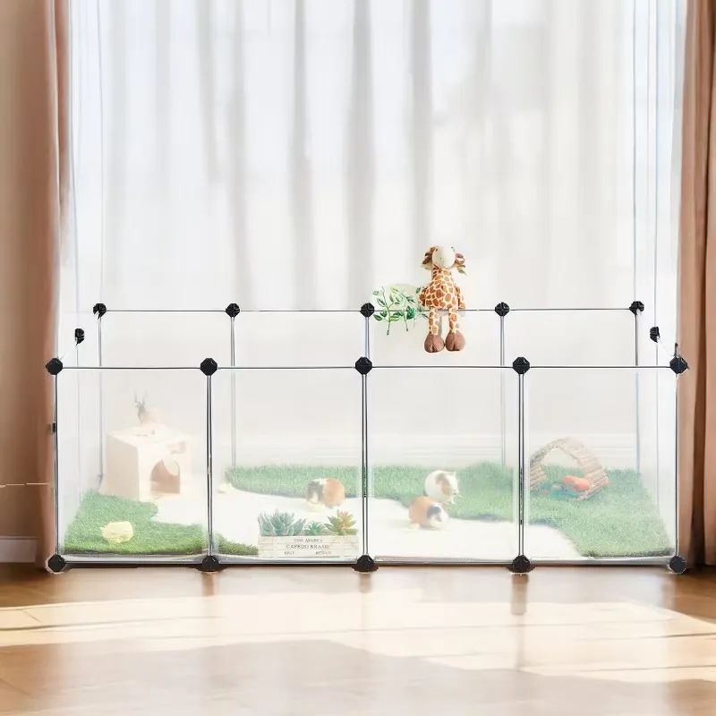 SONGMICS Pet Playpen with Floor, Small Animal Pen, Pet Fence Indoor, DIY Plastic Enclosure for Hamsters, Rabbits, Hedgehogs, Ferrets, 56.3 x 28.7 x 18.1 Inches, White ULPC02W