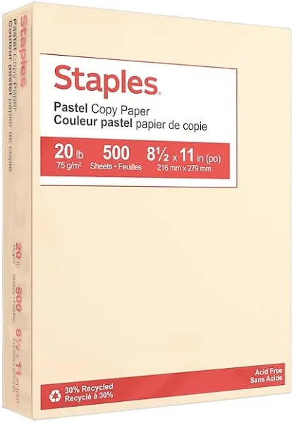 Staples 490950 Pastel Colored Copy Paper 8 12Inch x 11Inch