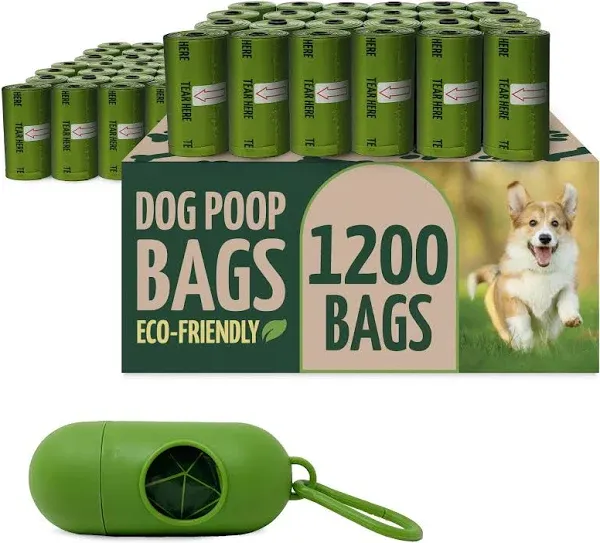 Reli. Biodegradable Dog Poop Bags w/Holder 1 Count (Pack of 1200), Green 