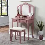 Sanlo Rose Gold Finish Wooden Vanity, Make Up Table and Stool Set