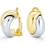 Two Tone Interlocking Circle Clip-On Earrings Silver & 14K Gold Plated Brass