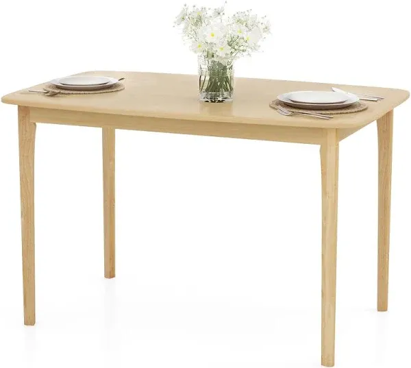 KOMFOTT 48" L Rectangular Wooden Dining Table, Solid Rubber Wood Kitchen Table, Natural