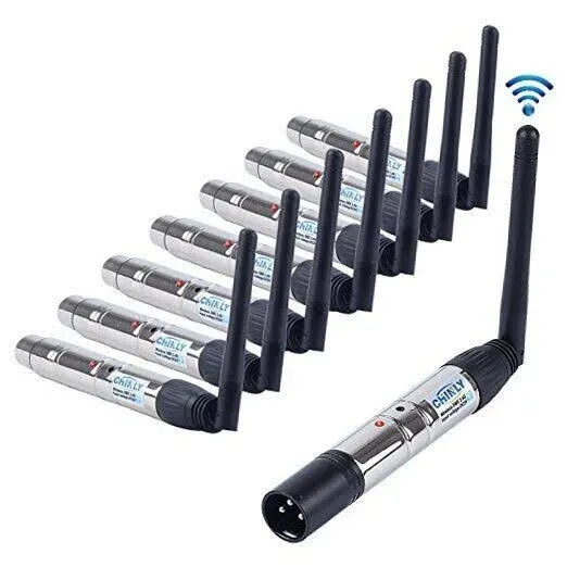 DMX Wireless, CHINLY 8pcs 2.4G DMX 512 1 Male Transmitter & 7 Female Receivers Short version for Stage PAR Party Light