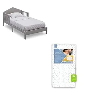 Homestead Toddler Bed - Greenguard Gold Certified, Grey + Simmons Kids Quiet Nights Dual Sided Crib and Toddler Mattress (Bundle)