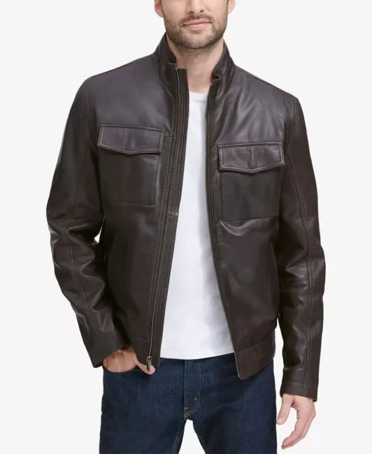 COLE HAAN Men's Genuine Leather Trucker Jacket