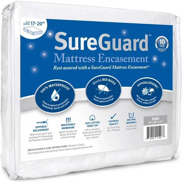 King (17-20 in. Deep) SureGuard Mattress Encasement - 100% Waterproof, Bed Bu...