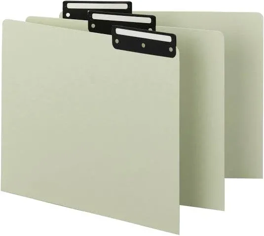 Smead Pressboard Guides, Flat Metal 1/3-Cut Tab with Insert (Blank), Letter Size, Gray/Green, 50 per Box (50534)