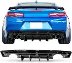 Ikon Motorsports Rear Diffuser Bumper Lip Compatible with 2016-2024 Chevrolet Camaro Glossy Black PP Ikon Style Valance Lower Body Protection Part