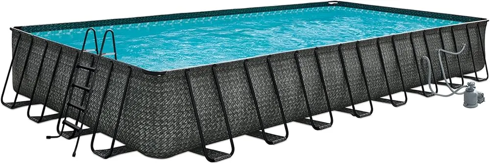 32ft x 16ft x 52in Oasis Designer Rectangle Lap Pool, Dark Herringbone (Used)