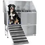 Kanis Professional Stainless Steel Dog Bathing Station - Dog Grooming Tub w/Ramp, Storage Drawer, Floor Grate & Faucet/Dog Bathtub for Large, Medium