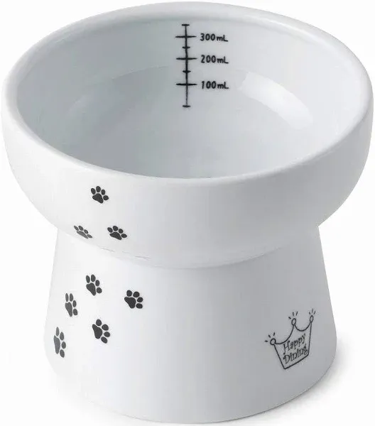 NECOICHI Elevated Ceramic Cat Bowls for Indoor Cats - Raised Cat Food Bowl, Cat Water Bowl, Cute Lifted Cat Dishes for Food, Whisker Friendly, Anti-Spill Feeding for Small Pet, Kitten, 4.1” Paw Style