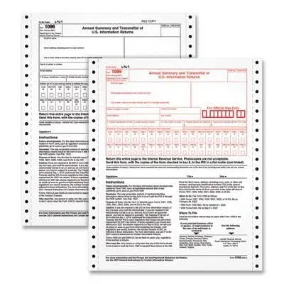 Tops 1096 Summary Transmittal Tax Forms, 2-Part Carbonless, 8 x 11, 10 Forms