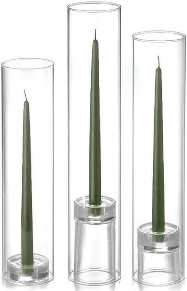 12 Taper Candles, 12 Glass Chimneys and 12 Glass Taper Holders