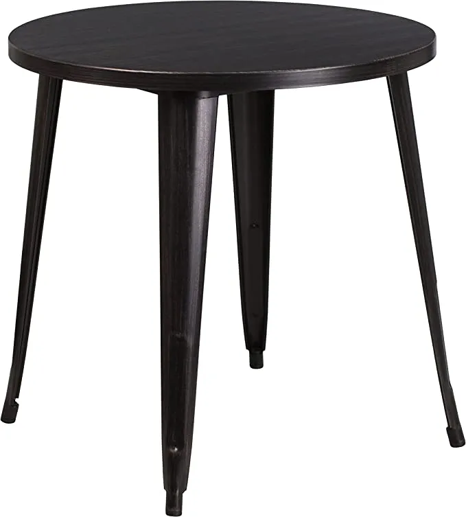 EMMA + OLIVER Commercial Grade 30" Round Black-Gold Metal Indoor-Outdoor Table