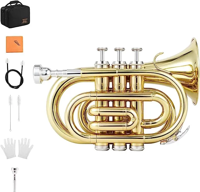 Eastar Pocket Trumpet B Flat Brass Bb Pocket Trumpet with Mouthpiece 7C, Cleaning ...