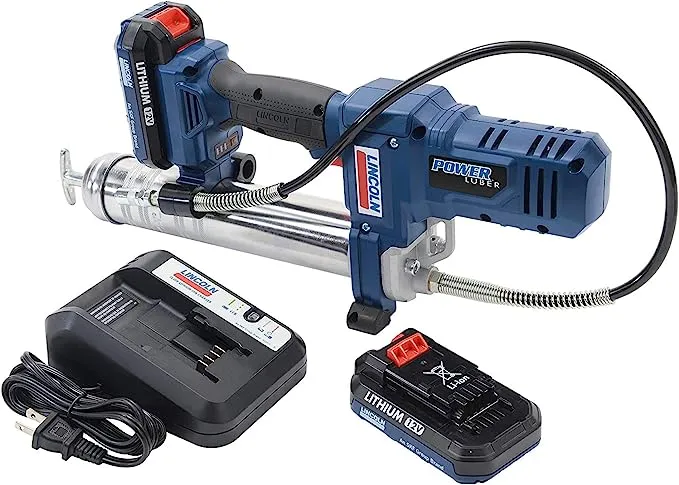 Lincoln 1262 PowerLuber Battery Powered 12 Volt Lithium Ion Cordless Professional Grease Gun 8000 PSI Easy Priming with a 3 Point Base to Keep the Gun Upright and Stable