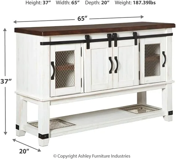 Signature Design by Ashley Valebeck Farmhouse Dining Room Server or Buffet, White & Brown