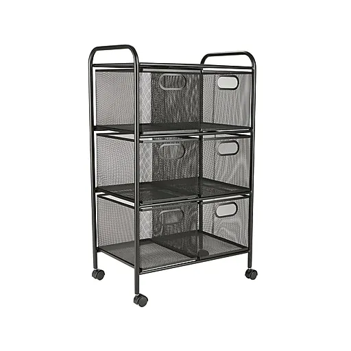 Mind Reader Network Collection, Rolling Storage Cart with 6 Removable Drawers, Utility Cart, Omnidirectional Wheels, Desk and Bathroom Organizer, Portable, Metal Mesh, 16"L x 11"W x 29"H, Black