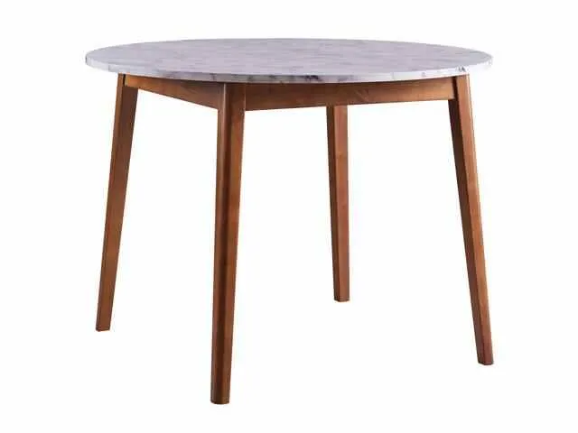 Teamson Home Ashton Round Shape Dining Table Desk with Storage Faux Marble Top for Living Room Home and Office, 30 Inch Height, Walnut