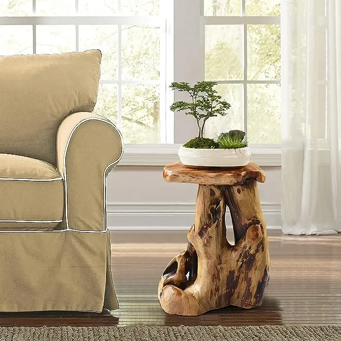 Greenage Cedar Roots Natural Flower Stand Reclaimed Woods End Table