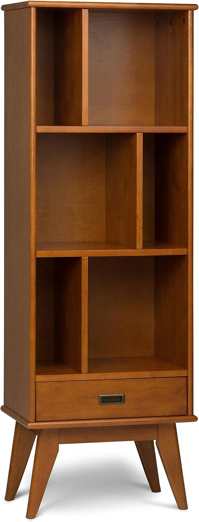 Simpli Home Draper Mid Century Bookcase and Storage Unit Teak Brown