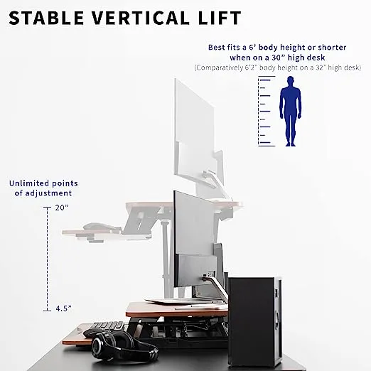 Vivo Black Height Adjustable Standing Desk Monitor Riser 32" Sit Stand