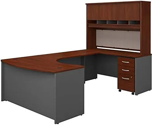 Bush Business Furniture Series C Right Handed Bow Front U Shaped Desk with Hutch and Storage, 60W, Hansen Cherry