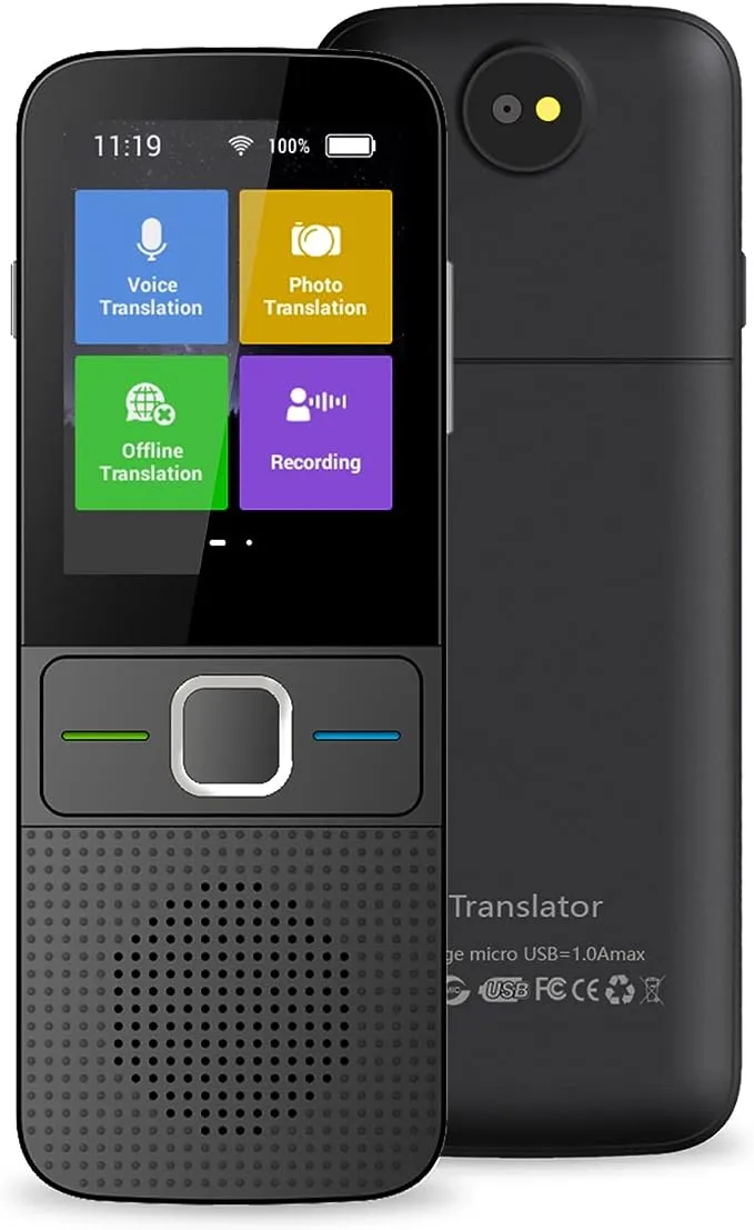 Smart Instant Language Translator Device (Black) Portable Foreign Language Real-Time 2-Way Translations [Support 30 Languages/Voice Operated]