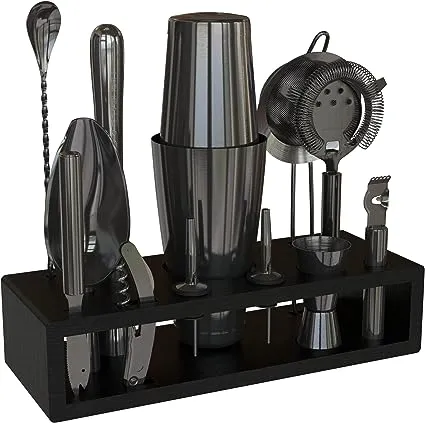 Boston Cocktail Shaker Bar Set - 13 Pieces - Gunmetal Plated - Black Bartender Kit with Mixology Accessories