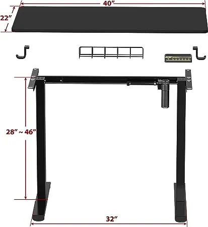 Simple Houseware 40-Inch Electric Height Adjustable Sit Stand Desk with Hanging Hooks and Cable Management, Black