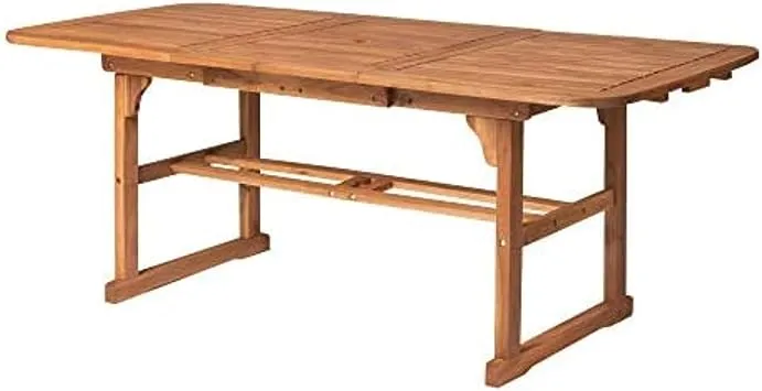 Walker Edison Maui Modern Solid Acacia Wood Slatted Patio Dining Table, 78 Inch, Brown