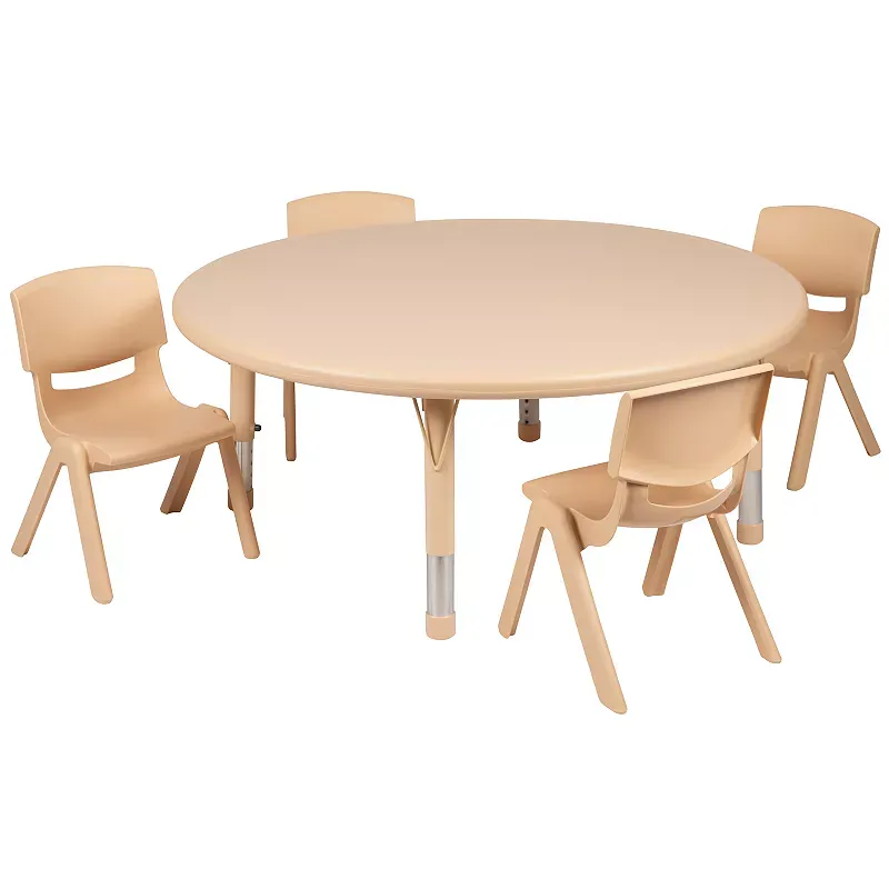 Flash Furniture 45'' Round Red Plastic Height Adjustable Activity Table Set with 4 Chairs