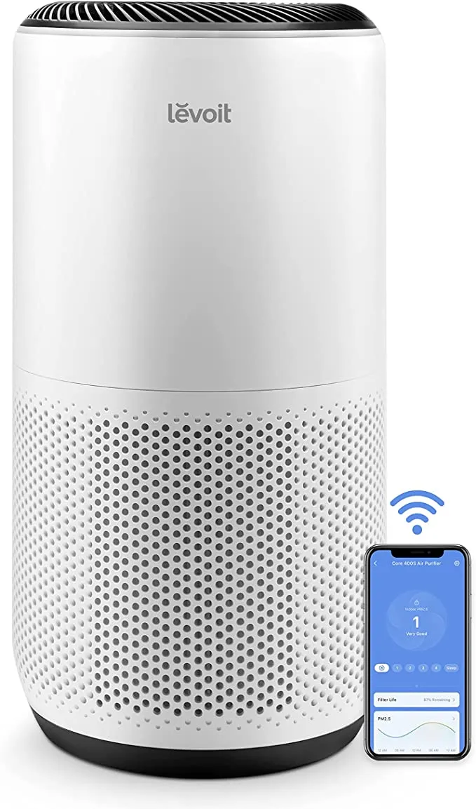 LEVOIT Air Purifiers for Home Large Room Up to 1980 Ft² in 1 Hr With Air Quality Monitor, Smart WiFi and Auto Mode, HEPA Filter Captures Pet Allergies, Smoke, Dust, Pollen, Core 400S, White