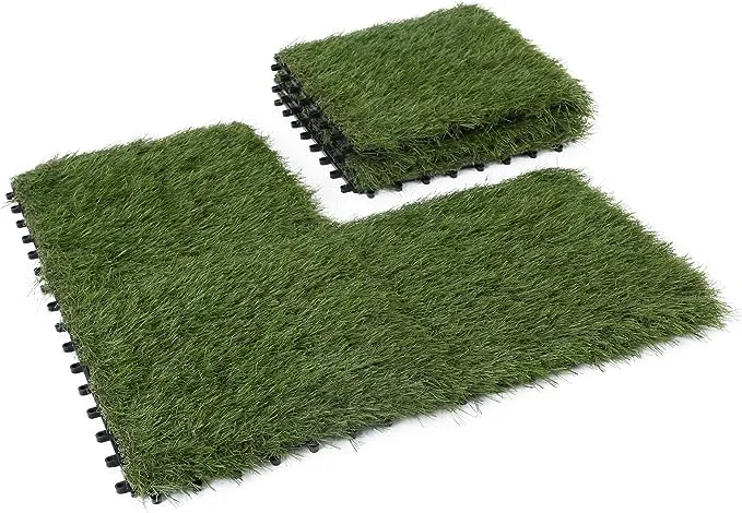 GOLDEN MOON Artificial Grass Turf Tile Interlocking Self-Draining Mat, 1X1 Ft, 1