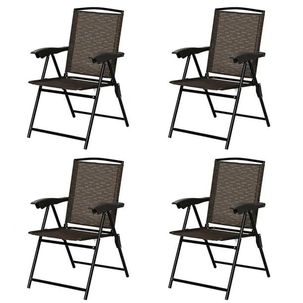 Costway 4 PCS Folding Sling Chairs Steel Armrest Patio Camping W/Back Adjustable