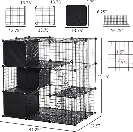 PawHut 41.25 in. L x 27.5 in. W x 41.25 in. H Pet Playpen Small Animal Cage 56 Panels with Doors, Ramps and Storage Shelf