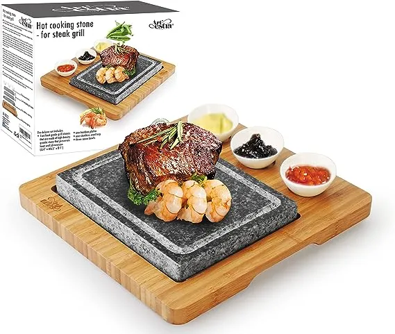 Artestia Double Cooking Stones Sizzling Hot Stone Set, Deluxe Tabletop Barbecue/